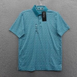 Walter Hagen Performance 11 Golf Polo Small Blue Floral Mens‎ Stretch UPF50 NWT